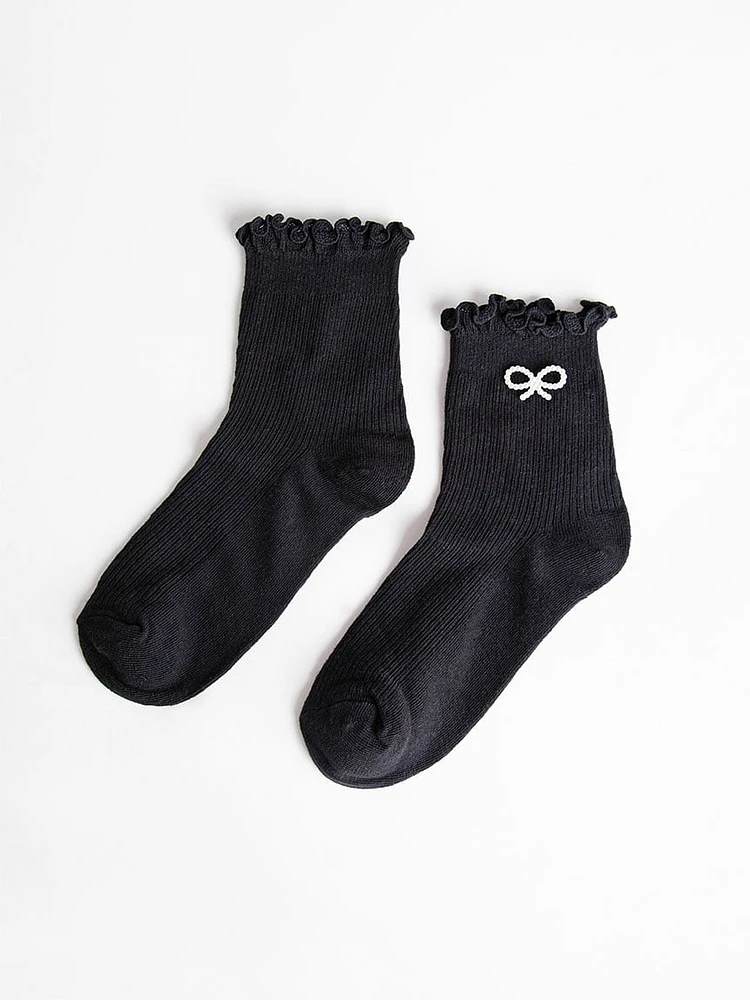 Low Crew Socks with Pearl Detail