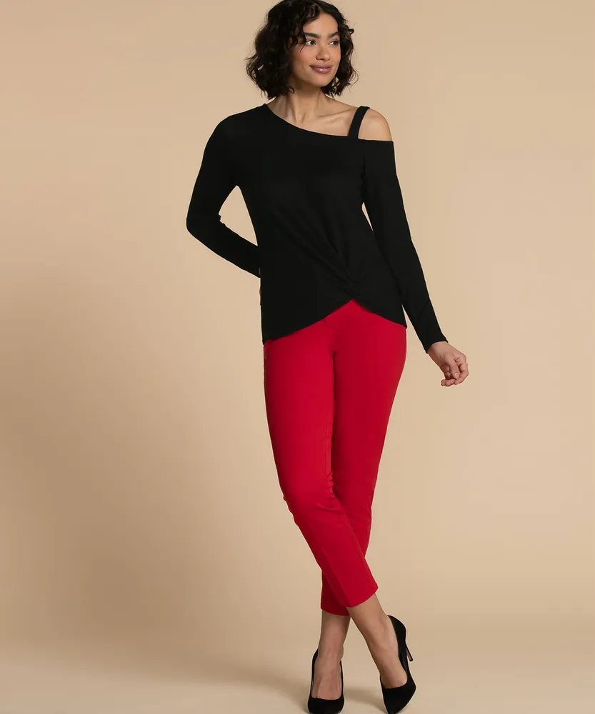 Knotted Hem Top with Cut-Out Shoulder Detail