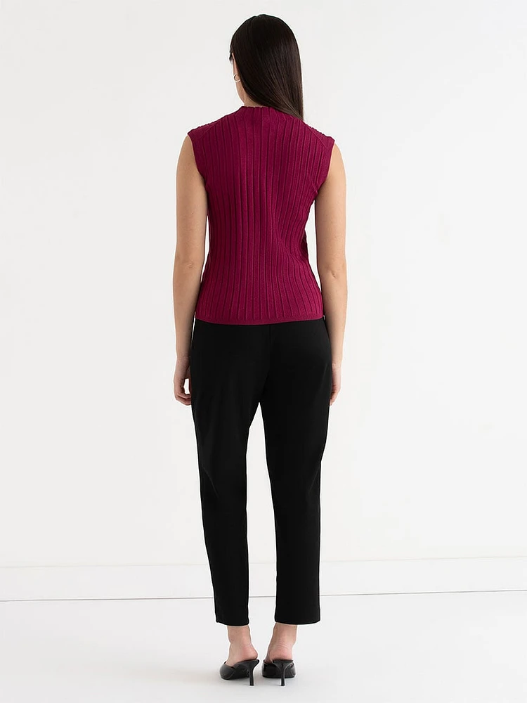 Mock Neck Sleeveless Rib Sweater