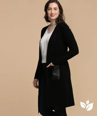 Eco-Friendly Faux Leather Pocket Cardigan