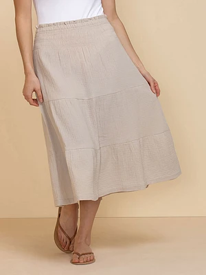 Tiered Crinkle Cotton Skirt