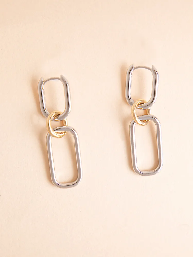 Chain-Link Drop Earrings with Gold Circle