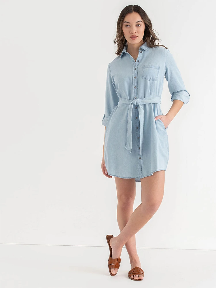 Denim Dress with Belt