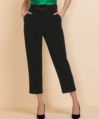 Tapered High Rise Pant with Belt Scuba Crepe