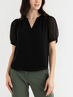 Short Sleeve Blouse with Buttons