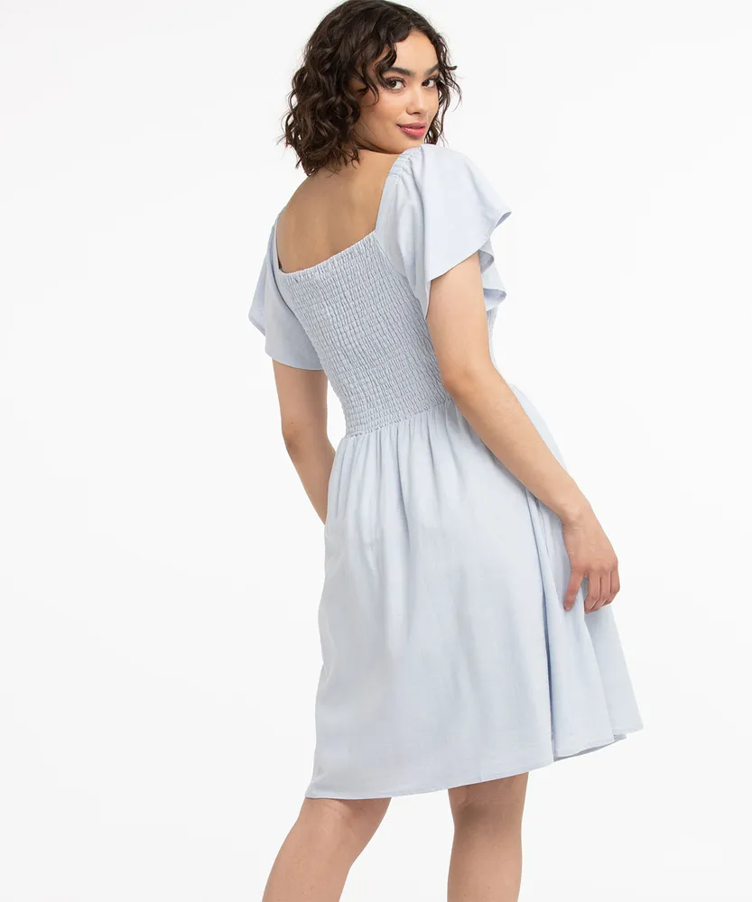 Smocked Square Neck Dress