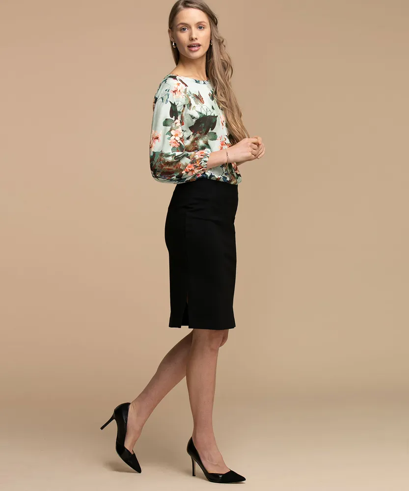 Long Puff Sleeve Scoop Neck Blouse