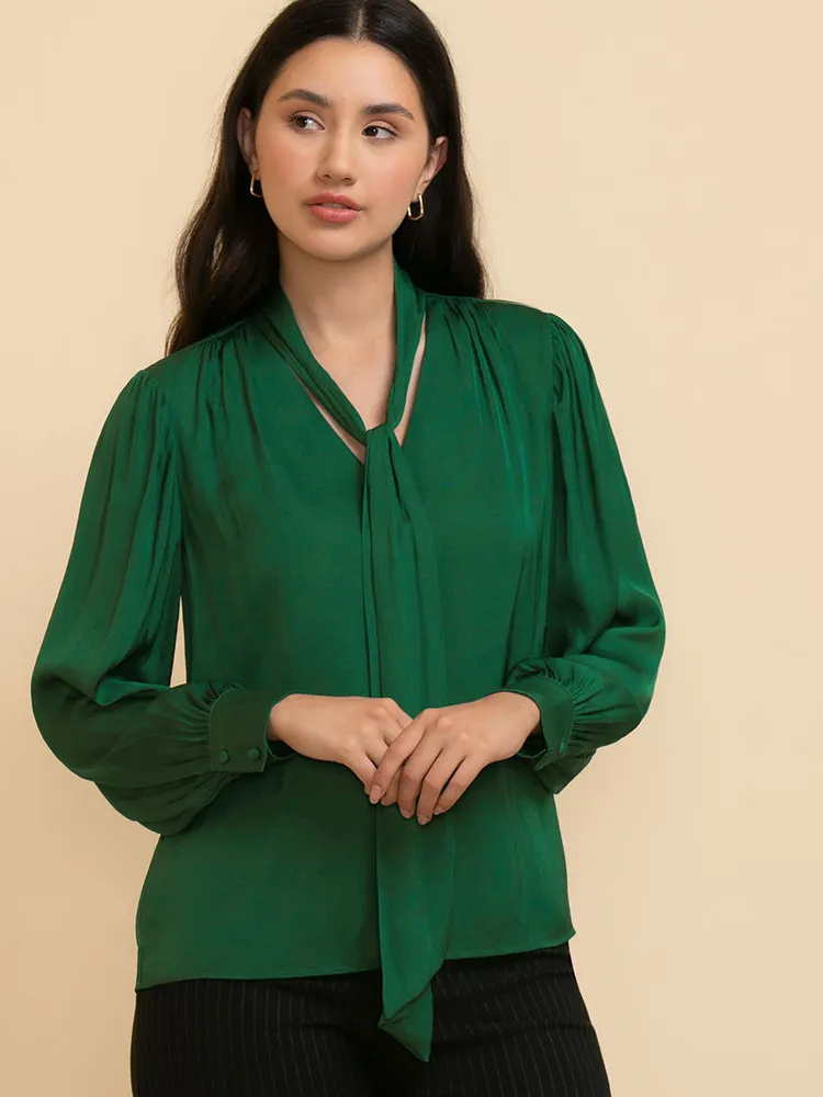 Long Sleeve Bow Front Blouse