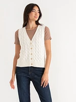 Button Front Cable Sweater Vest