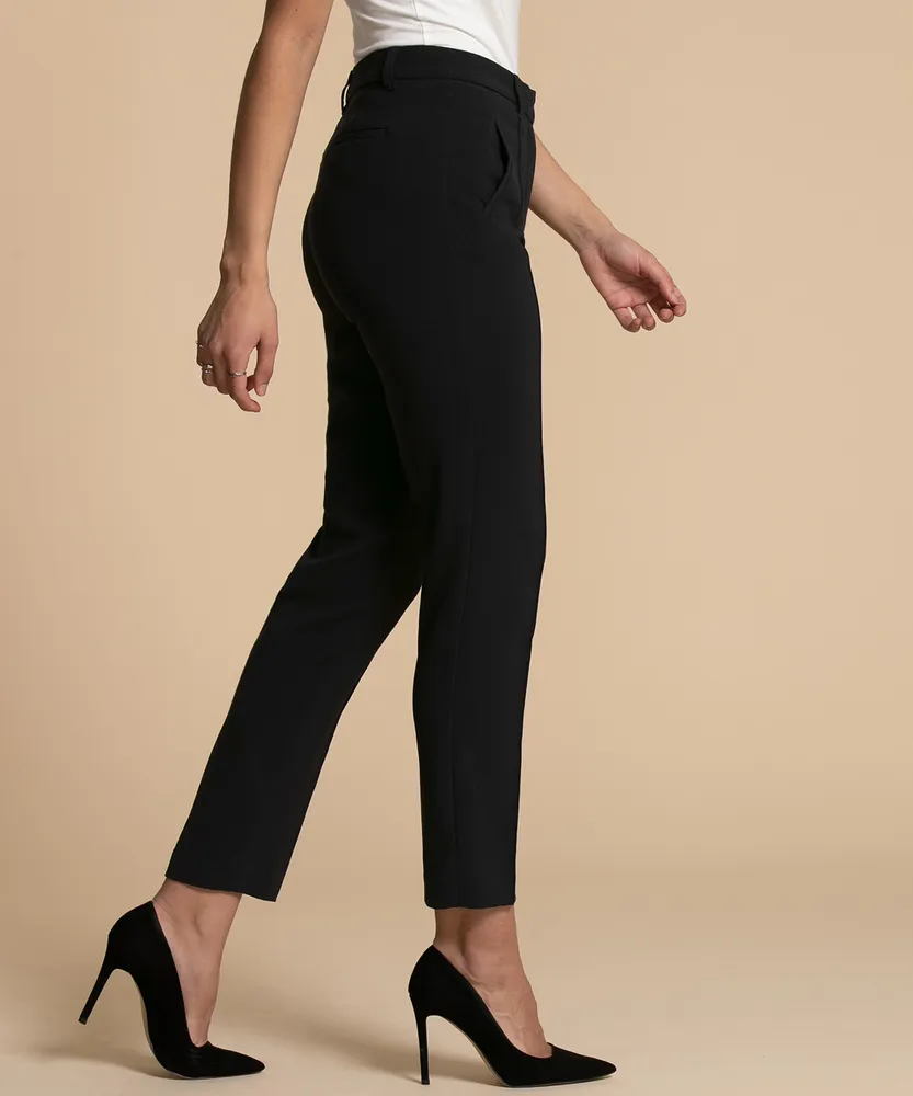 Pintucked Ponte Slim-Leg Pants