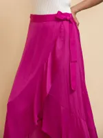 Satin Mid Ruffle Wrap Skirt