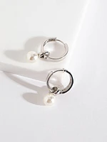 Pearl Drop Silver Huggie Earrings