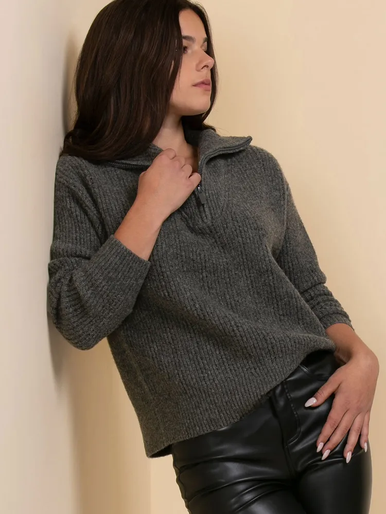 Wool-Blend Pointelle Quarter-Zip Sweater