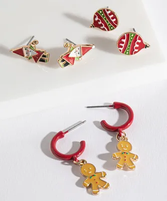 Santa, Ornament & Gingerbread Earring Trio