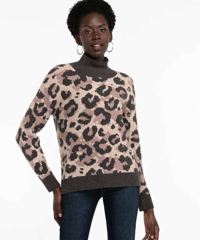 Mock Neck Animal Print Pullover