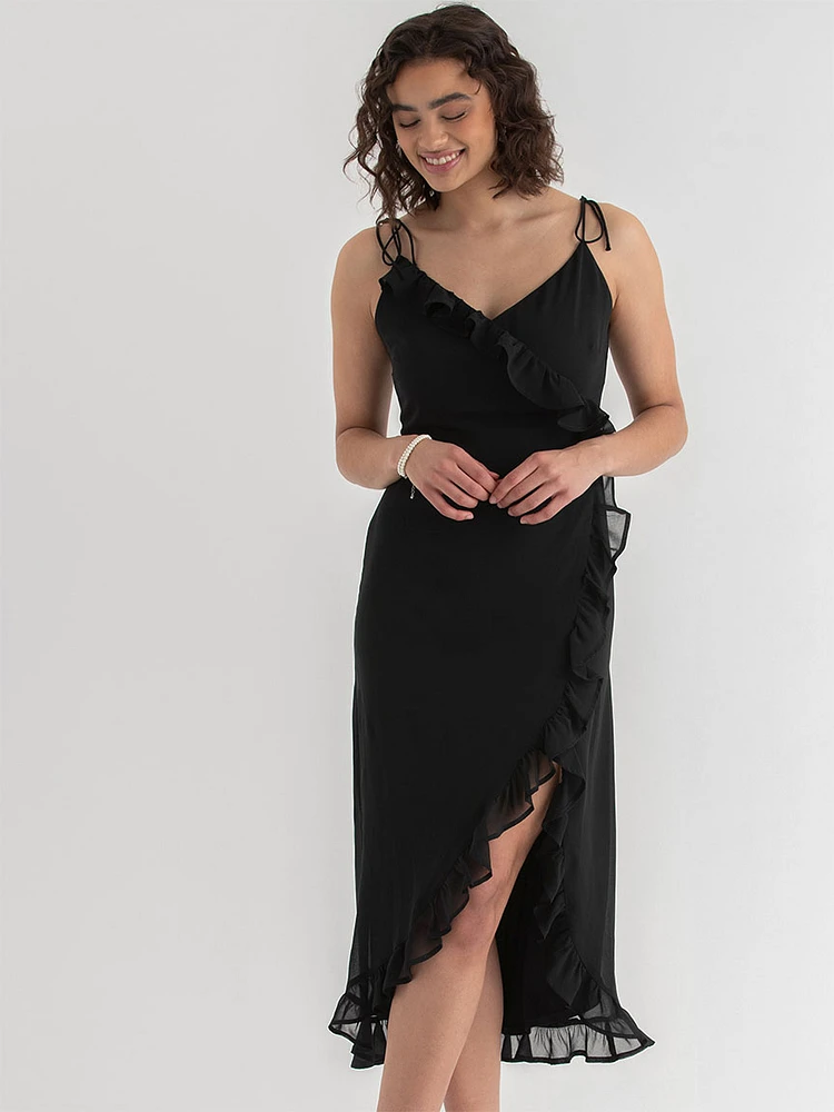 Chiffon Ruffle Dress with Tie Straps