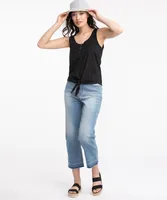 Sleeveless Henley Tie Front Top