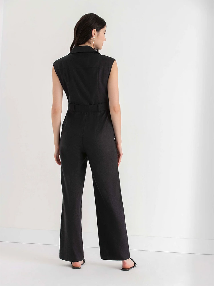 Linen Tailored Jumpsuit with Belt