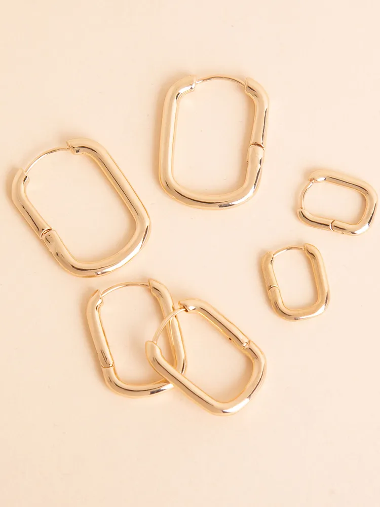 Trio Pack 14K Gold Squoval Earrings