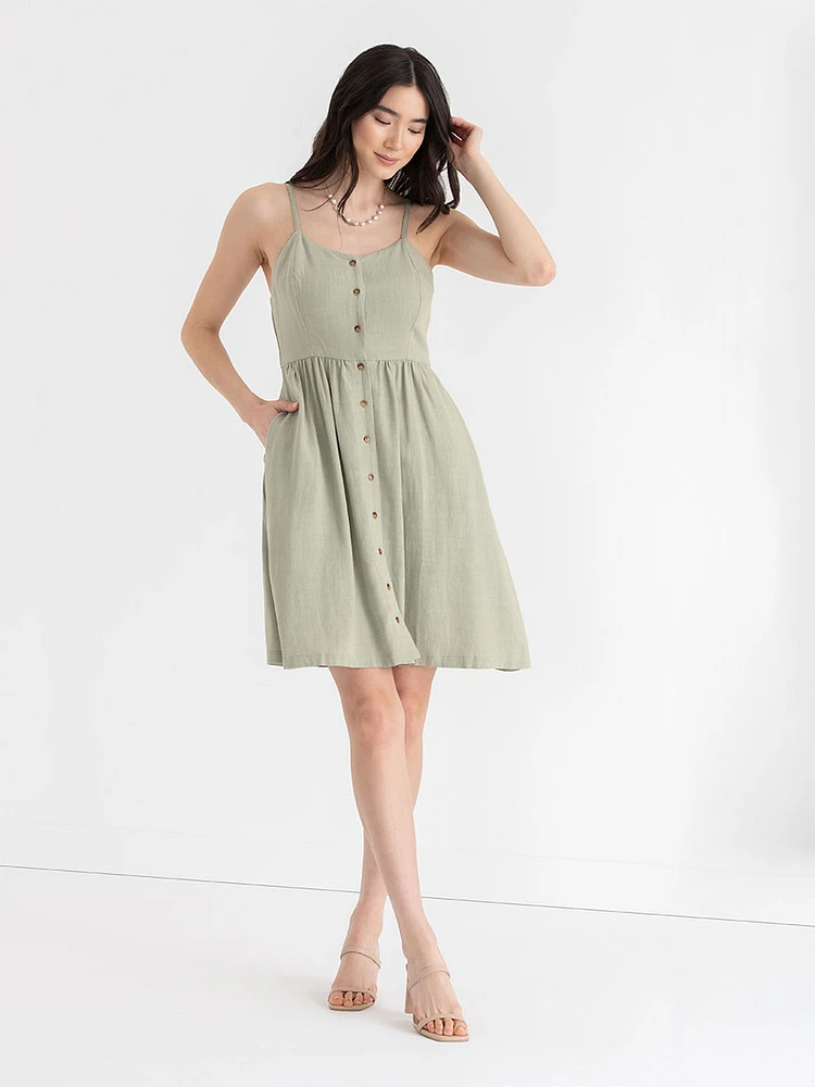 Sweetheart Linen Blend Mini Dress