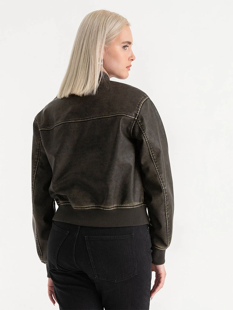 Faux Leather Bomber Jacket