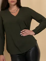 V-Neck Long Sleeve Blouse