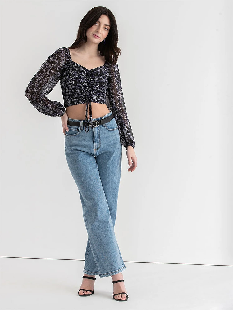 Channel Front Cropped Sweetheart Blouse