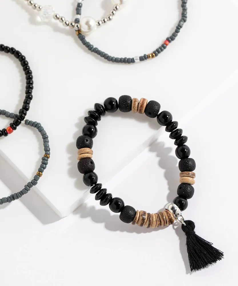 Black Beaded Bracelet 5-Pack