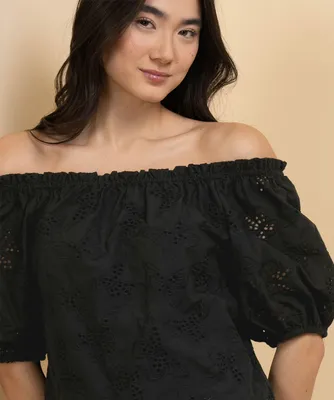 On/Off Shoulder Blouse with Puffed Sleeves