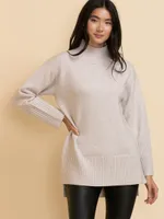 Wool-Blend Mock Neck Tunic Sweater