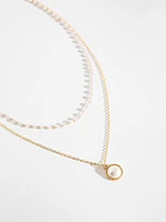 Layered Pearls & Solitaire Pendant Gold Necklace