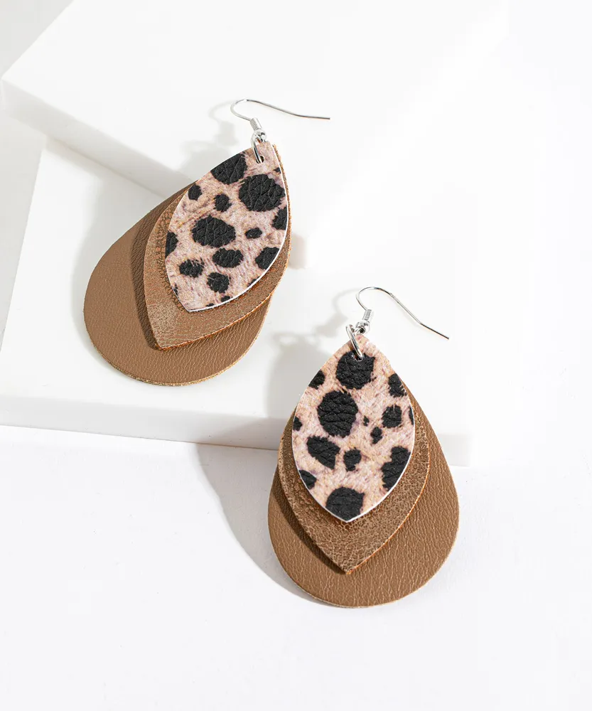 Layered Leather Drop Earring