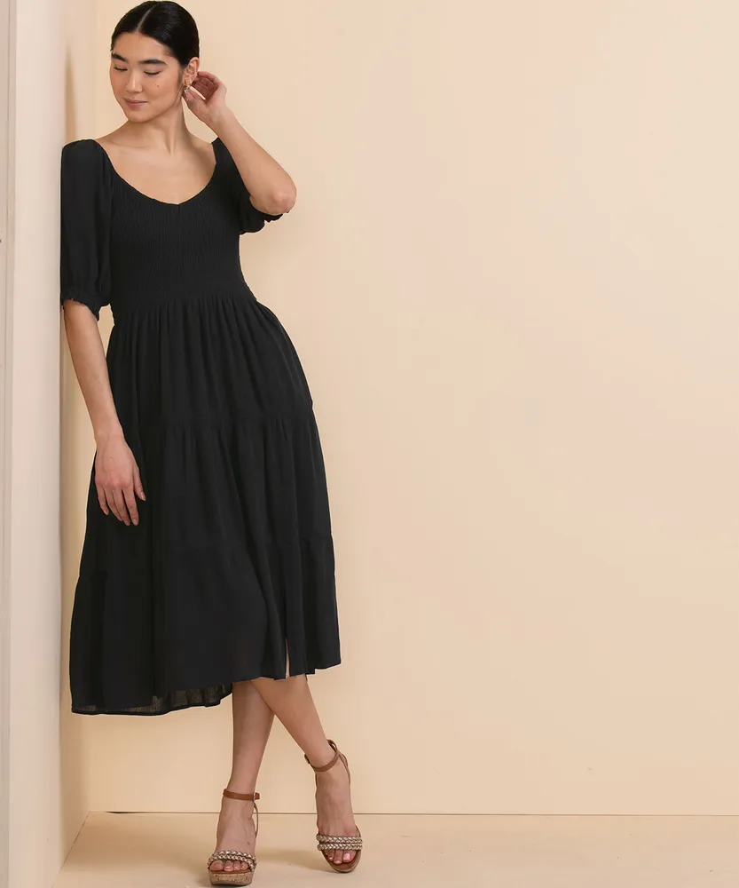 Sweetheart Tiered Midi Dress