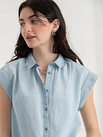 Relaxed Fit Button Up Denim Blouse