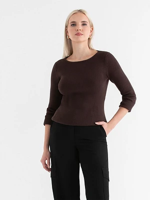 Ribbed Boat Neck Sweater