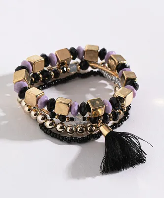 Five Layer Beaded Stretch Bracelet with Tassel