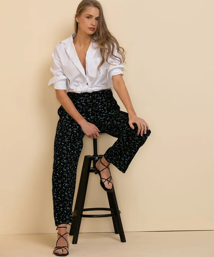 Printed Pull-Up Wide Leg Pant