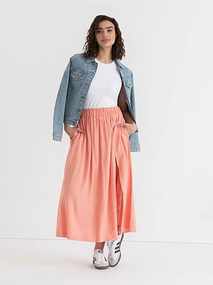 Viscose Linen Midi Skirt with Slit