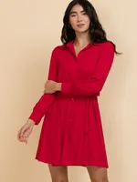 Collared Button-Front Dress with Tie Waist