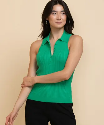 Sleeveless Polo Collar Sweater