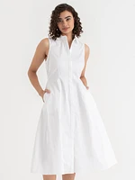 Sleeveless Midi Shirtdress with Back Cutout Luxe Poplin