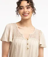 Lace Detail Flutter Sleeve Top