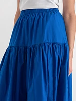 Tiered Poplin Midi Skirt