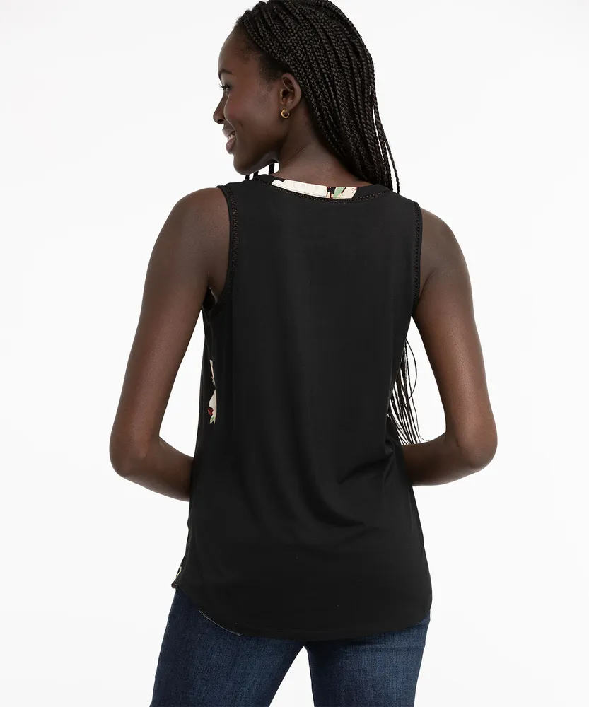 Sleeveless Ric Rac Trim Henley Top