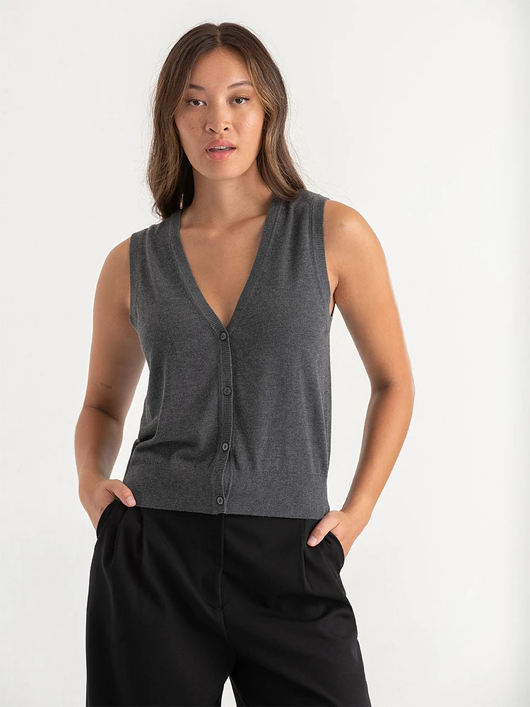 Cashmere Blend Button Front Vest