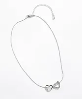 Short Snake Chain Necklace With 2 Hearts