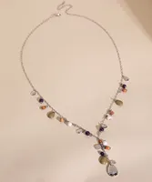 Long Silver Necklace with Assorted Beads