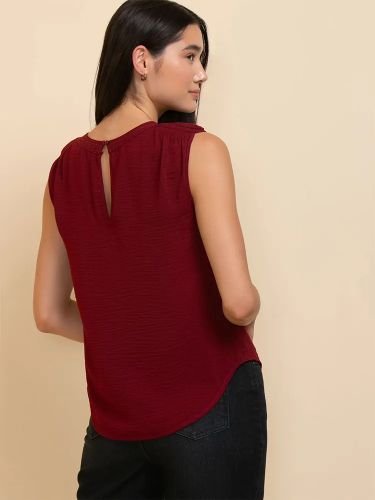 Sleeveless Blouse with Shoulder Trim