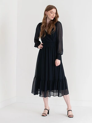 Nova Smocked Midi Dress Chiffon