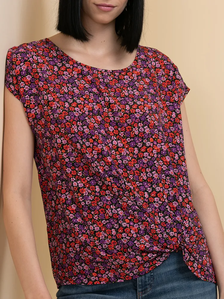 Short Sleeve Twist Front Print Blouse by Ripe